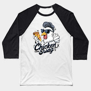 Chicken with Sunglasses Eating Pizza Baseball T-Shirt